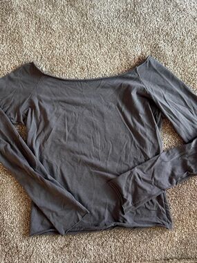 Brandy Melville Off-Shoulder Long Sleeve Top - Charcoal